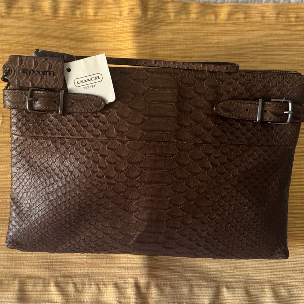 NWT&COA Coach Borough Python Embossed Leather Clutch